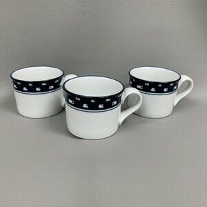 Malaika Nordic Modern Living Coffee Cups Indigo Blue White Lot of 3